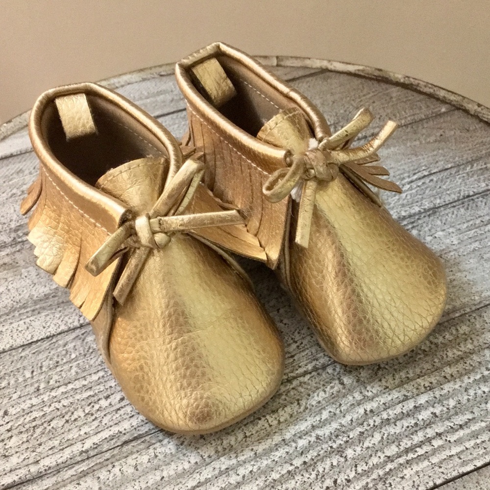 Baby Girl Gold Fringe Moccasins | 6-12 mo
